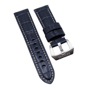 24mm Deep Blue Alligator Embossed Calf Leather Watch Strap For Panerai