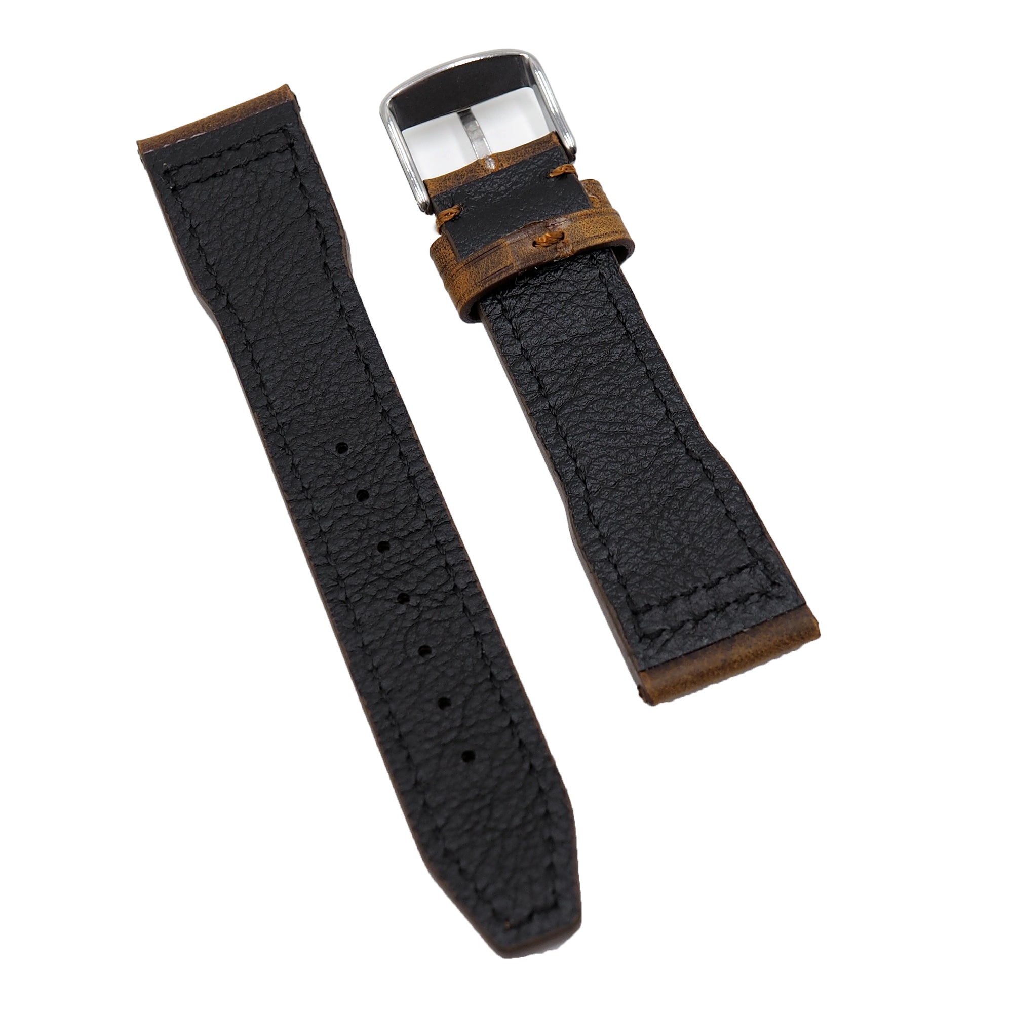 20mm, 21mm, 22mm Pilot Style Rust Orange Calf Leather Watch Strap