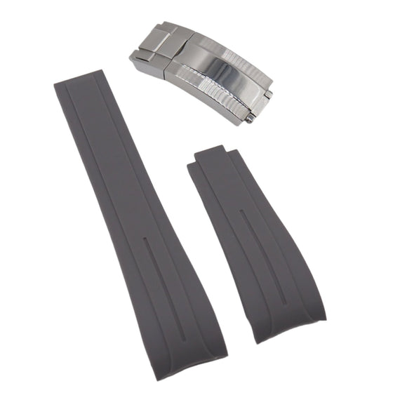 20mm Curved End Gray Rubber CTS Watch Strap For Rolex, Omega and MoonSwatch