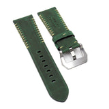 26mm Green Matte Calf Leather Watch Strap For Panerai, M Pattern Stitching