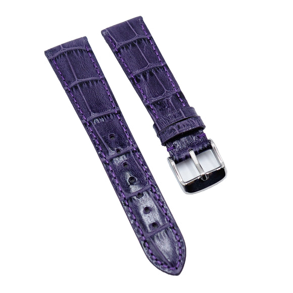 18mm, 19mm, 20mm, 22mm Violet Alligator Embossed Calf Leather Signature Strap