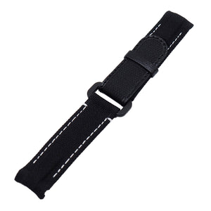 20mm Curved End Black Nylon Watch Strap For Rolex, White Stitching, Velcro Style