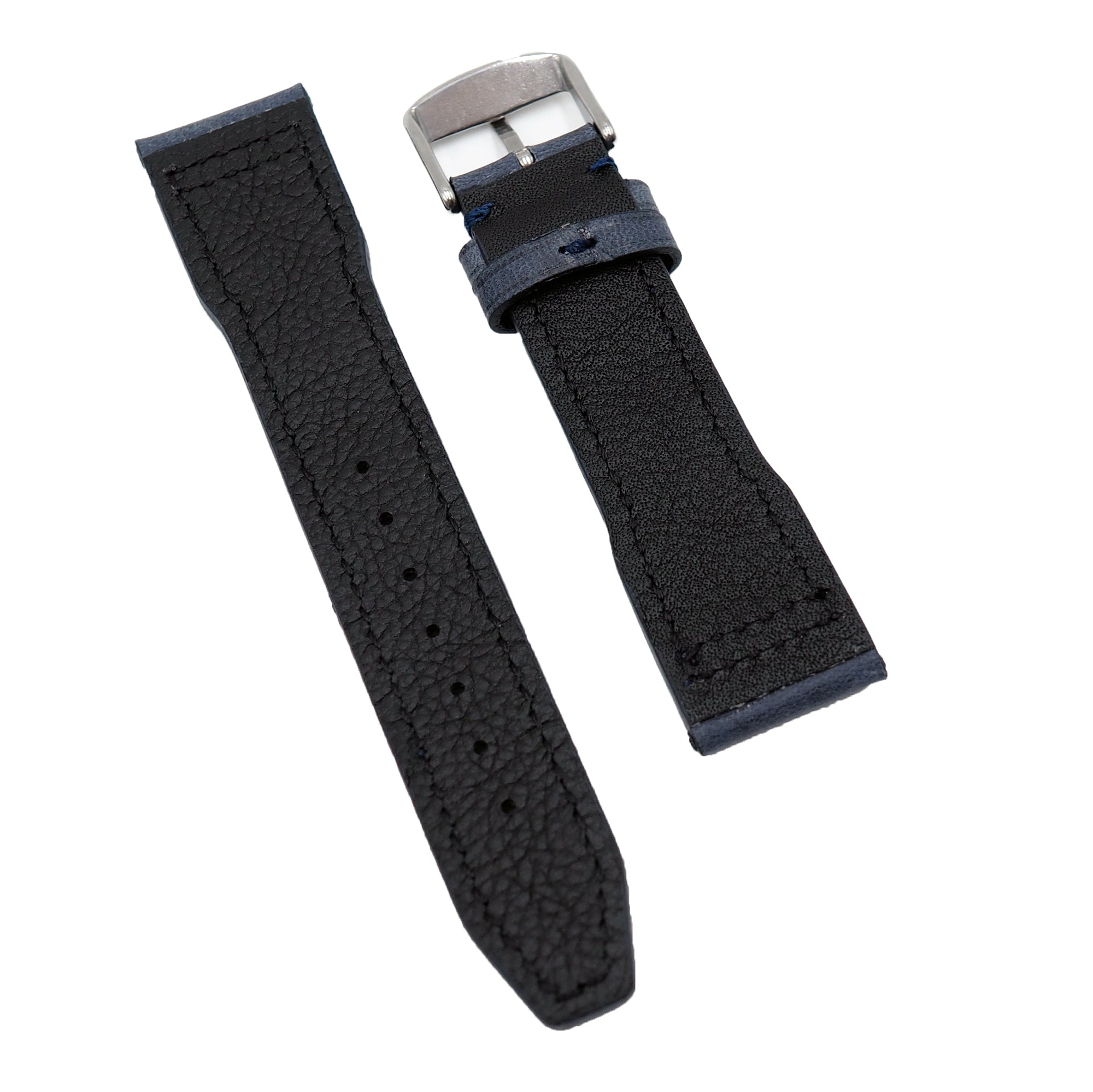 Revival Strap 21mm Pilot Style Blue Ostrich Leather Watch Strap for IWC, Semi Square Tail