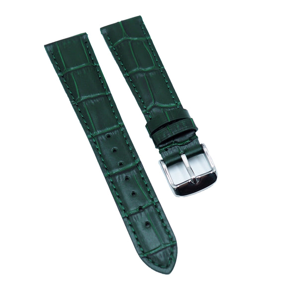 18mm, 19mm, 20mm, 22mm Dark Green Alligator Embossed Calf Leather Signature Strap