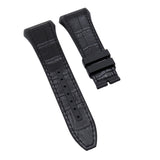 26mm, 29mm Hybrid Black Alligator Embossed Calf Leather Black Rubber Watch Strap For Franck Muller Vanguard
