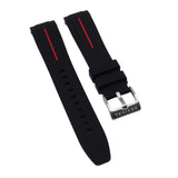 20mm Curved End Nylon Grain Black Rubber Watch Strap w/ Red Line, Quick Release Spring Bars For Rolex, Omega and MoonSwatch