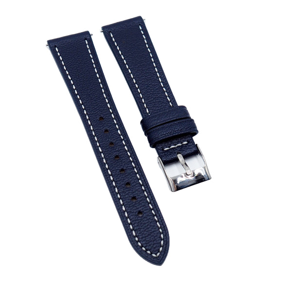 20mm Deep Blue Goat Leather Watch Strap, Quick Release Spring Bars