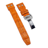 22mm Big Pilot Style Orange Alligator Leather Watch Strap For IWC, Rivet Lug, Semi Square Tail