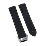20mm, 22mm Curved End Black FKM Rubber Watch Strap, Yellow Stitching For Omega