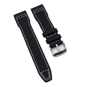 20mm, 21mm Pilot Style Black Fiber Watch Strap For IWC, White Stitching, Semi Square Tail