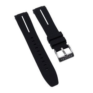 20mm Curved End Nylon Grain Black Rubber Watch Strap w/ White Line, Quick Release Spring Bars For Rolex, Omega and MoonSwatch