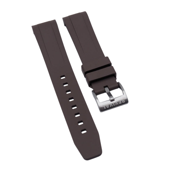 20mm Curved End Brown FKM Rubber Watch Strap For Tudor Black Bay 58