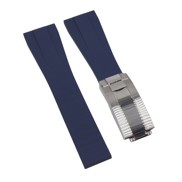 20mm, 22mm Straight End Navy Blue FKM Rubber CTS Watch Strap, Ladder Step Pattern