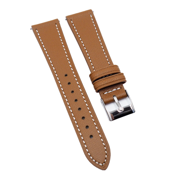 20mm Brown Goat Leather Watch Strap, Quick Release Spring Bars