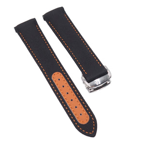 21mm Curved End Black Nylon Watch Strap For Omega, Orange Stitching