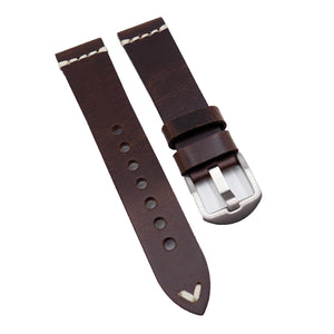 20mm Vintage Style Dark Brown Waxed Calf Leather Watch Strap