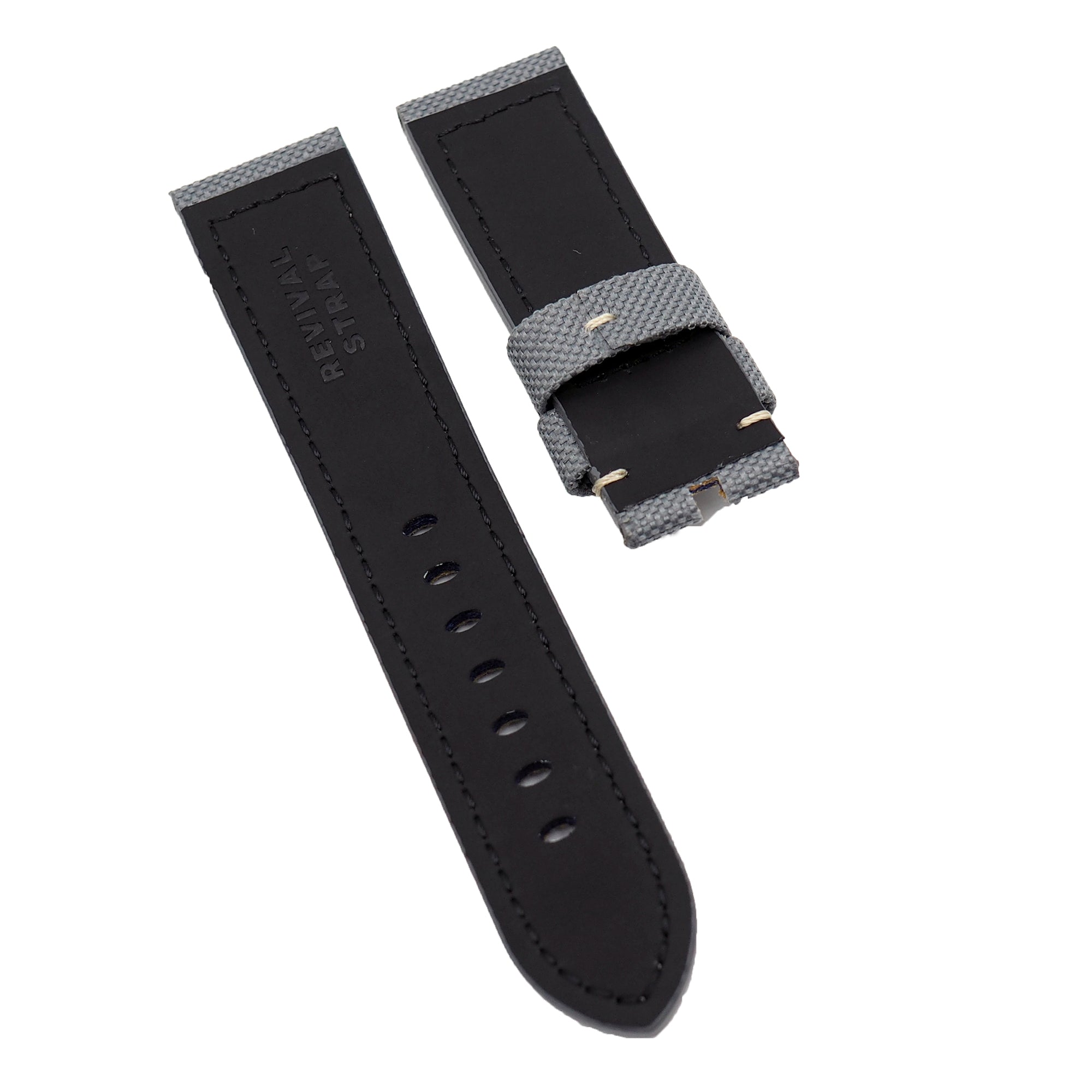 24mm, 26mm Grey Nylon Watch Strap For Panerai, Cream Stitching