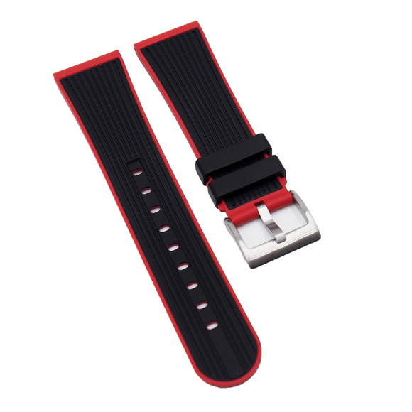 【GM】 23mm Straight Grain Dual Color Black & Red FKM Rubber Watch Strap For Blancpain Fifty Fathoms