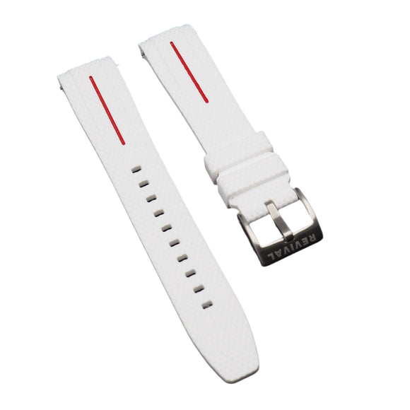 20mm Curved End Nylon Grain White Rubber Watch Strap w/ Red Line, Quick Release Spring Bars For Rolex, Omega and MoonSwatch