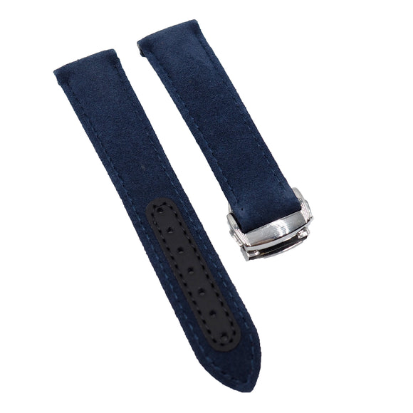 21mm Curved End Deep Blue Suede Leather Watch Strap For Omega