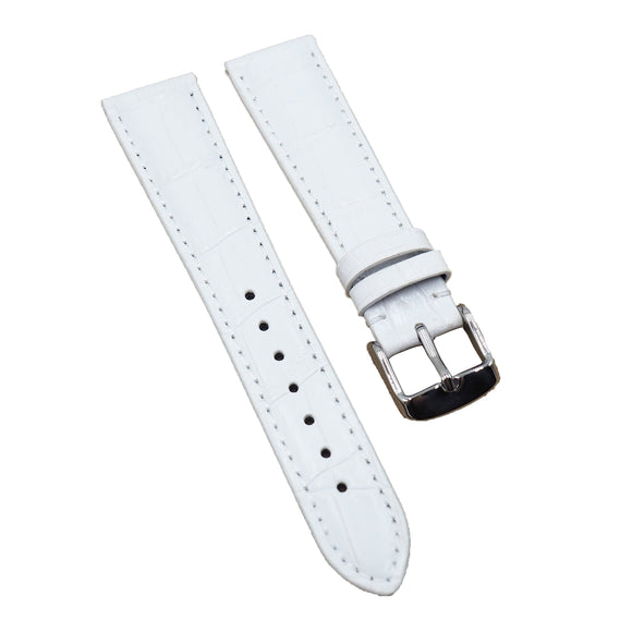 18mm, 19mm, 20mm, 22mm White Alligator Embossed Calf Leather Signature Strap