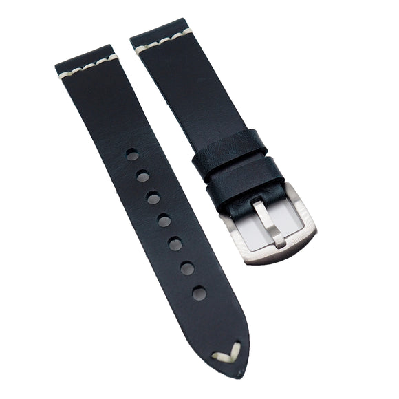 20mm Vintage Style Dark Blue Waxed Calf Leather Watch Strap