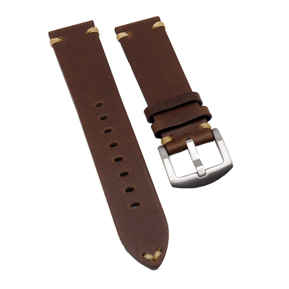 22mm Vintage Style Brown Calf Leather Watch Strap