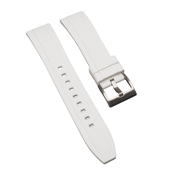 18mm, 20mm, 22mm, 24mm Ladder Step Pattern White FKM Rubber Watch Strap, Quick Release Spring Bars