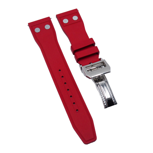 20mm, 21mm, 22mm Pilot Style Red FKM Rubber Watch Strap For IWC, Rivet Lug, Semi Square Tail, Quick Release Spring Bars