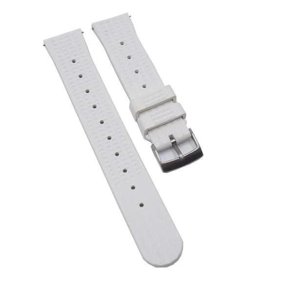 20mm, 22mm Waffle Pattern White FKM Rubber Watch Strap For Seiko, Quick Release Spring Bars