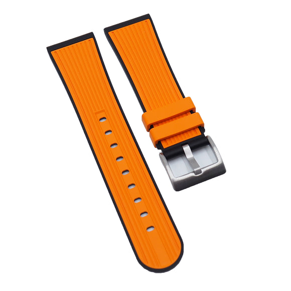 【GM】 23mm Straight Grain Dual Color Orange & Black FKM Rubber Watch Strap For Blancpain Fifty Fathoms
