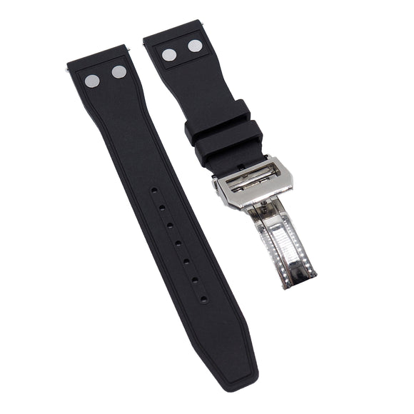 20mm, 21mm, 22mm Pilot Style Black FKM Rubber Watch Strap For IWC, Rivet Lug, Semi Square Tail, Quick Release Spring Bars