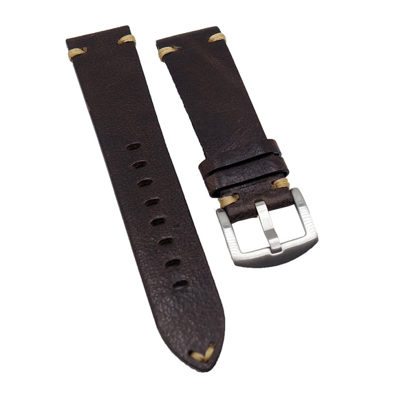 22mm Vintage Style Umber Brown Calf Leather Watch Strap