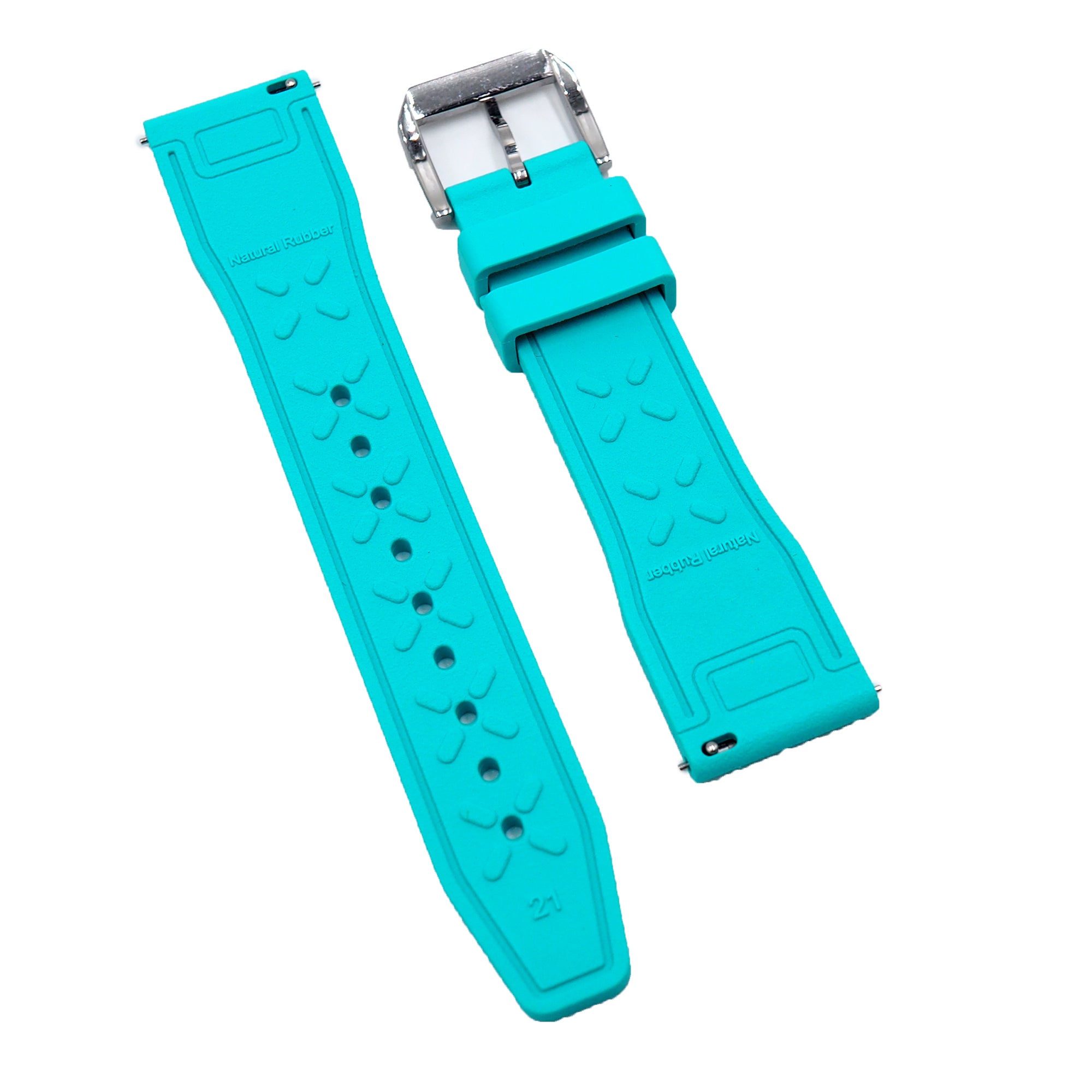 20mm, 21mm, 22mm Pilot Style Tiffany Blue FKM Rubber Watch Strap