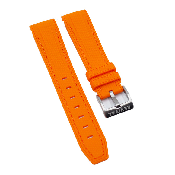 20mm Curved End Nylon Grain Orange Rubber Watch Strap w/ Stitching For Rolex, Omega and MoonSwatch