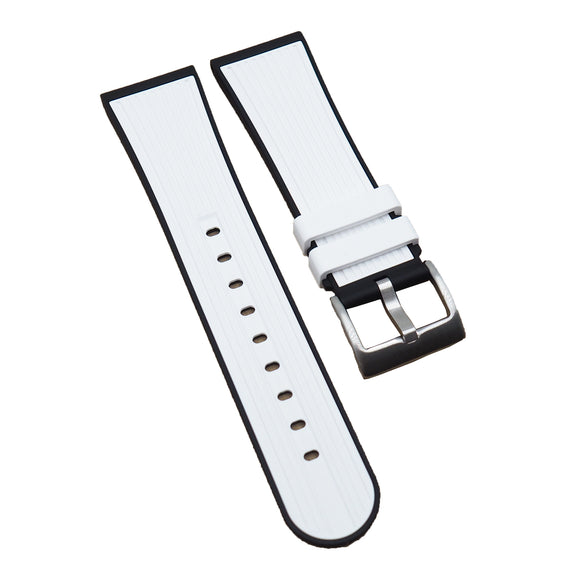 【GM】 23mm Straight Grain Dual Color White & Black FKM Rubber Watch Strap For Blancpain Fifty Fathoms