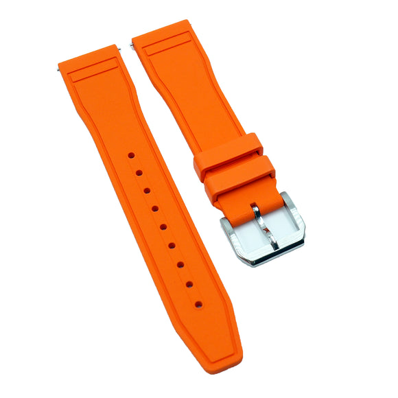 20mm, 21mm, 22mm Pilot Style Orange FKM Rubber Watch Strap For IWC, Semi Square Tail, Quick Release Spring Bars