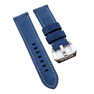 24mm Admiral Blue Suede Leather Watch Strap For Panerai, Two Length Size