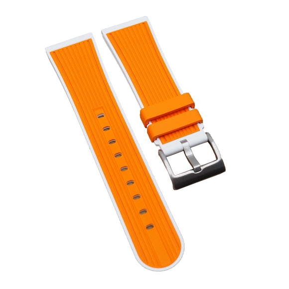 【GM】 23mm Straight Grain Dual Color Orange & White FKM Rubber Watch Strap For Blancpain Fifty Fathoms