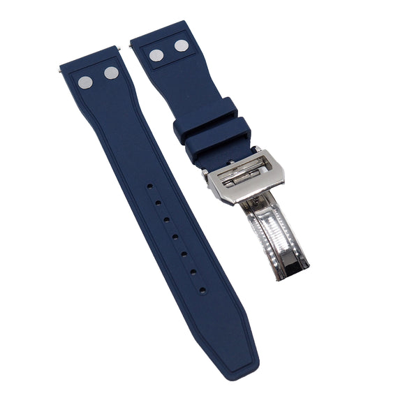 20mm, 21mm, 22mm Pilot Style Navy Blue FKM Rubber Watch Strap For IWC, Rivet Lug, Semi Square Tail, Quick Release Spring Bars