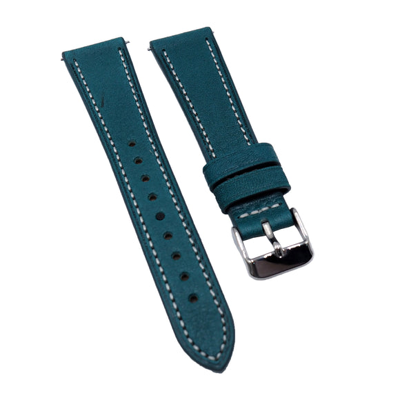 18mm, 20mm Aegean Blue Minerva Box Leather Watch Strap, Quick Release Spring Bars