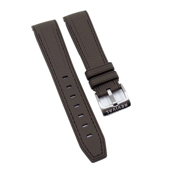 20mm Curved End Nylon Grain Brown Rubber Watch Strap w/ Stitching For Rolex, Omega and MoonSwatch