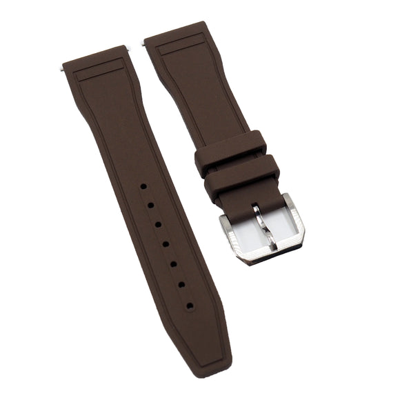 20mm, 21mm, 22mm Pilot Style Brown FKM Rubber Watch Strap For IWC, Semi Square Tail, Quick Release Spring Bars