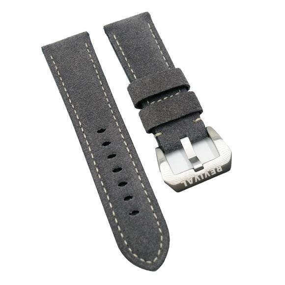 24mm, 26mm Lead Grey Suede Leather Watch Strap For Panerai, Two Length Size