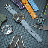 22mm, 24mm Italy Art Jeans Calf Leather Watch Strap, Gray, Black Stitching For Panerai