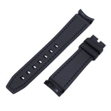 20mm Curved End Nylon Grain Black Rubber Watch Strap w/ Stitching For Rolex, Omega and MoonSwatch