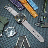 22mm, 24mm Italy Art Jeans Calf Leather Watch Strap, Orchid Pink, White Stitching For Panerai