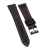 19mm, 20mm Dark Brown Babele Leather Watch Strap, Quick Release Spring Bars