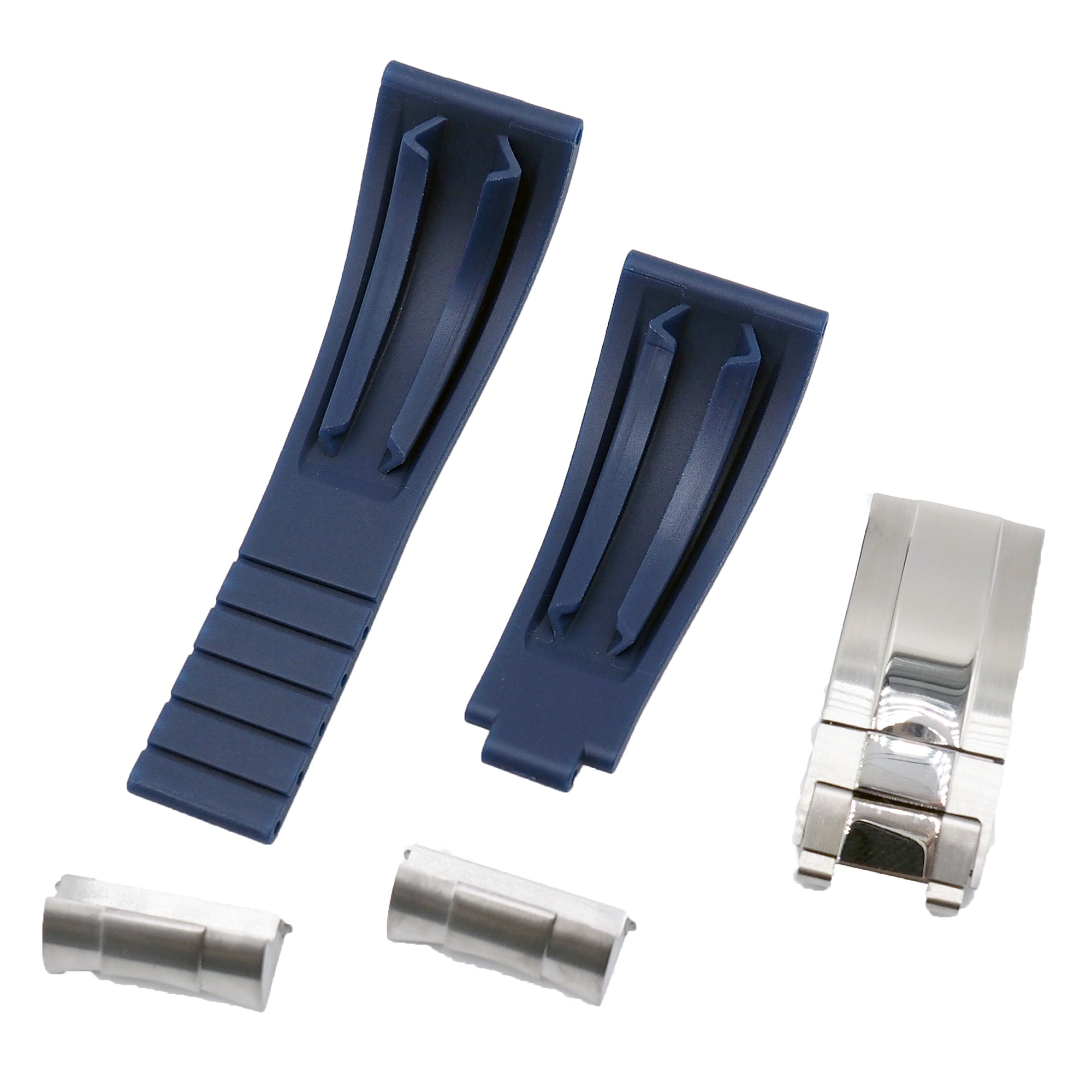 22mm Straight End Navy Blue Rubber Watch Strap and End link For