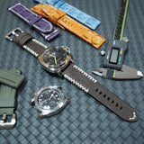 24mm Dark Brown Ostrich Leather Watch Strap For Panerai, M Pattern Stitching